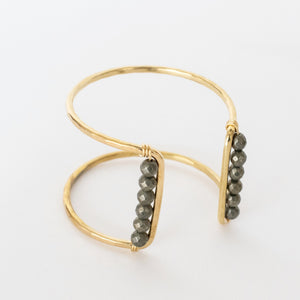 Handcrafted Jewelry-Brass Square Cuff Bracelet with Pyrite Accent