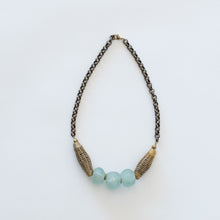 Load image into Gallery viewer, Handcrafted Jewelry-Tribal Blue Sea Glass Pendant on Brass Rolo Chain
