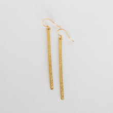 Load image into Gallery viewer, Handcrafted Jewelry-Hammered Brass Bar Earrings/Line Texture
