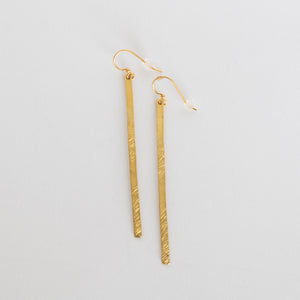 Handcrafted Jewelry-Hammered Brass Bar Earrings/Line Texture