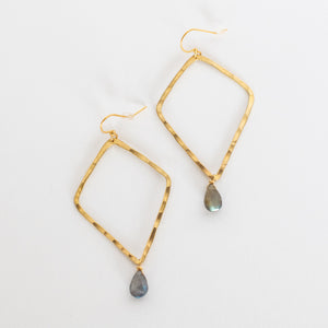 Handcrafted Jewelry-Brass Geometric Hoop with Labradorite accent