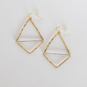 Handcrafted Jewelry-Brass Geometric Hoop Earring with Silver Bar