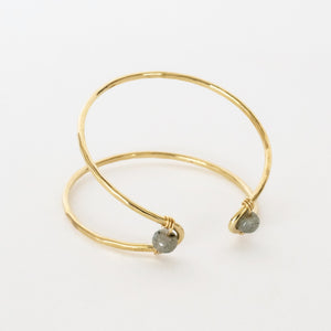 Handcrafted Jewelry-Brass Marquise Cuff Bracelet with Labradorite Accent