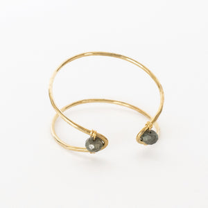 Handcrafted Jewelry-Brass Marquise Cuff Bracelet with Pyrite Accent