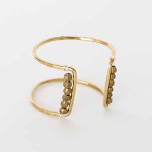 Handcrafted Jewelry-Brass Square Cuff Bracelet with Brass Metal Bead Accent