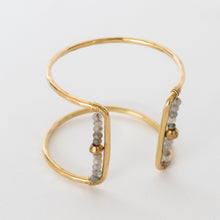 Load image into Gallery viewer, Handcrafted Jewelry-Gold Square Cuff Bracelet with Labradorite/Gold Metal Bead Accent
