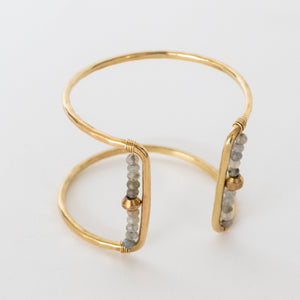 Handcrafted Jewelry-Gold Square Cuff Bracelet with Labradorite/Gold Metal Bead Accent