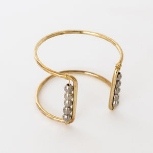 Handcrafted Jewelry-Brass Square Cuff Bracelet with Silver Bead Accent