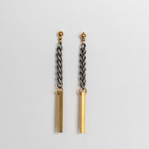 Handcrafted Jewelry-Brass Bar/Silver Wheat Earrings