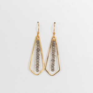 Handcrafted Jewelry-Brass Diamond Labradorite Bar Earrings