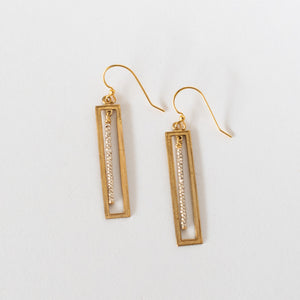 Handcrafted Jewelry-Brass Rectangle Earrings with tiny silver beaded accent 