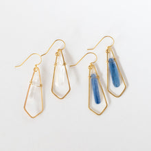 Load image into Gallery viewer, Hand Crafted Jewelry-Brass Diamond Earrings with Kynite or Quartz Accent
