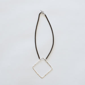 Handcrafted Jewelry-Silver Square Necklace on Brass Wheat Chain
