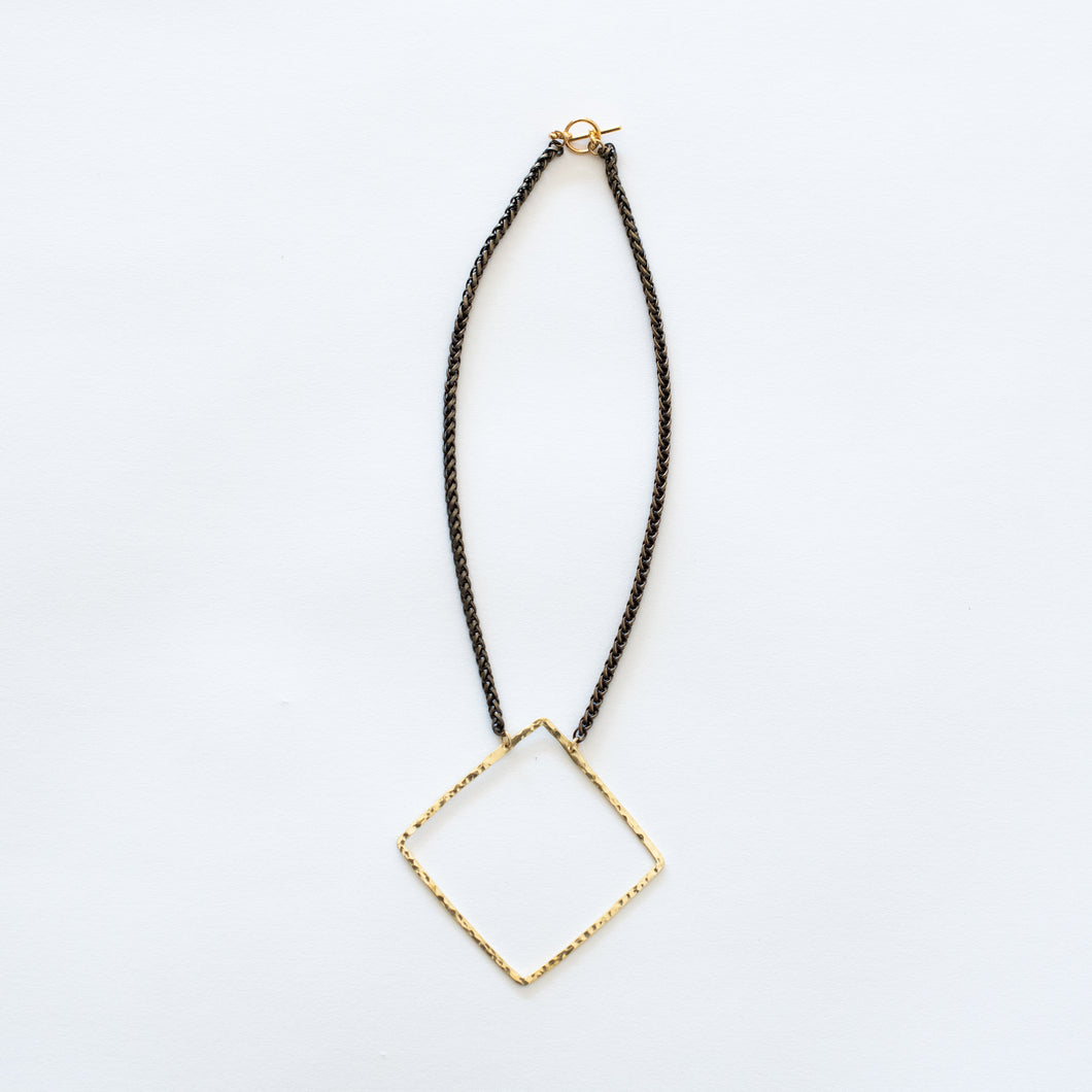 Handcrafted Jewelry-Brass Square Necklace on Brass Wheat Chain