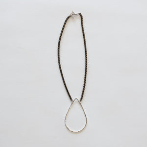 Handcrafted Jewelry-Silver Teardrop Necklace on Brass Wheat Chain