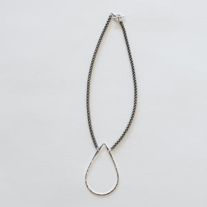 Handcrafted Jewelry-Silver Teardrop Necklace on Silver Wheat Chain