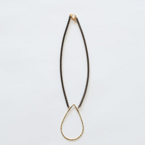 Handcrafted Jewelry-Brass Teardrop Necklace on Brass Wheat Chain