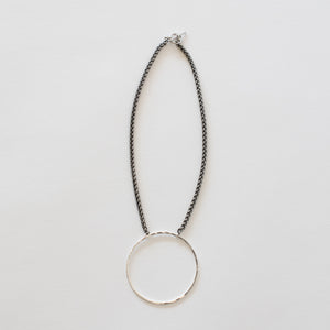 Handcrafted Jewelry-Silver Circle Necklace on Silver Wheat Chain