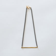 Load image into Gallery viewer, Handcrafted Jewelry-Hammered Brass Bar Necklace/Silver Wheat Chain

