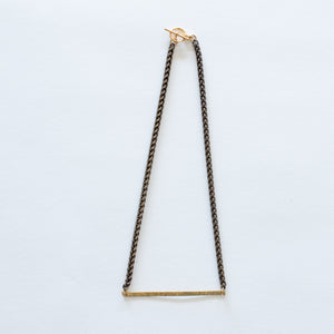Handcrafted Jewelry-Hammered Brass Bar Necklace/Brass Wheat Chain