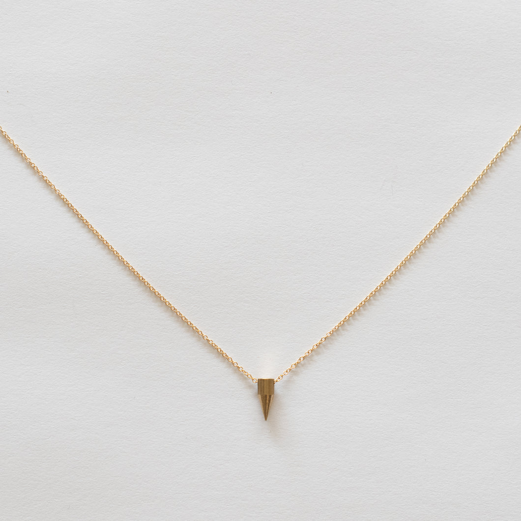 Handcrafted Jewelry-Simple Brass Spike Necklace on Gold-Filled Chain