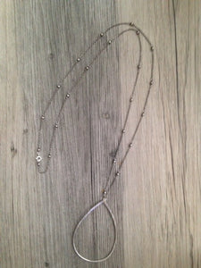Handcrafted Jewelry-Silver Teardrop Necklace on Silver Beaded Chain