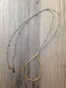 Handcrafted Jewelry-Brass Teardrop Necklace on Silver Beaded Chain