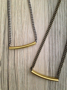 Handcrafted Jewelry-Gold Tube Necklace on Curb Chain