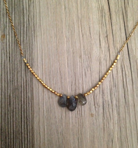 Handcrafted Jewelry-Triple Labradorite Necklace on Gold-Filled Chain