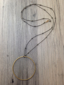 Hand Crafted Jewelry-Brass Circle Necklace on Brass Beaded Chain