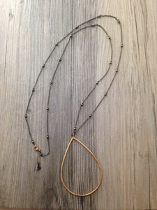 Handcrafted Jewelry-Brass Teardrop Necklace on Brass Beaded Chain