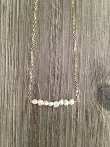 Handcrafted Jewelry-Pearl Bar Necklace on Gold-filled or Sterling-Silver Chain
