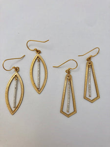 Brass Hoop/Silver Beaded Bar Earrings