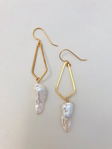 Small Brass Shape/Pearl Earrings