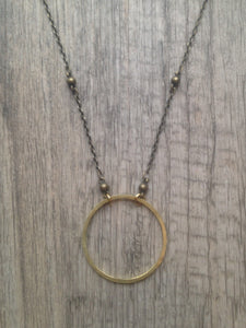 Handcrafted Jewelry-Medium Brass Circle Necklace on Brass Beaded Chain