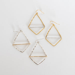Handcrafted Jewelry-Geometric Hoop Earring with mixed metal bar