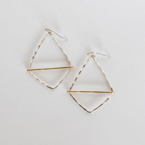Handcrafted Jewelry-Silver Geometric Hoop Earring with Brass Bar