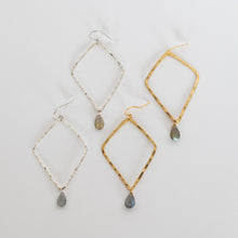 Load image into Gallery viewer, Handcrafted Jewelry-Geometric Hoop Earrings with Labradorite accent
