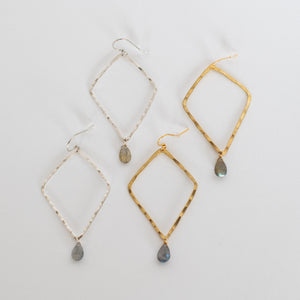 Handcrafted Jewelry-Geometric Hoop Earrings with Labradorite accent