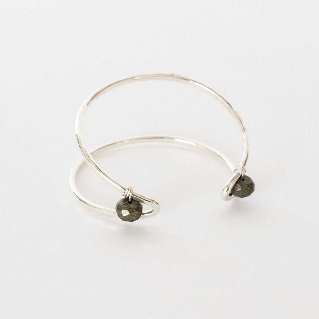Handcrafted Jewelry-Silver Marquise Cuff Bracelet with Pyrite Accent
