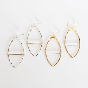 Handcrafted Jewelry-Marquise Hoop Earring with mixed metal bar