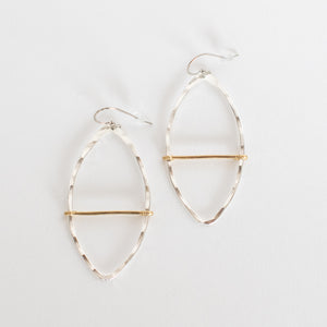 Handcrafted Jewelry-Silver Marquise Hoop Earring with Brass Bar