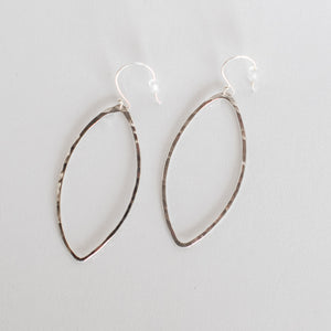 Handcrafted Jewelry-Silver Marquise Hoop Earring