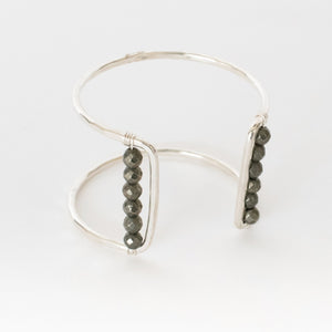 Handcrafted Jewelry-Silver Square Cuff Bracelet with Pyrite Accent