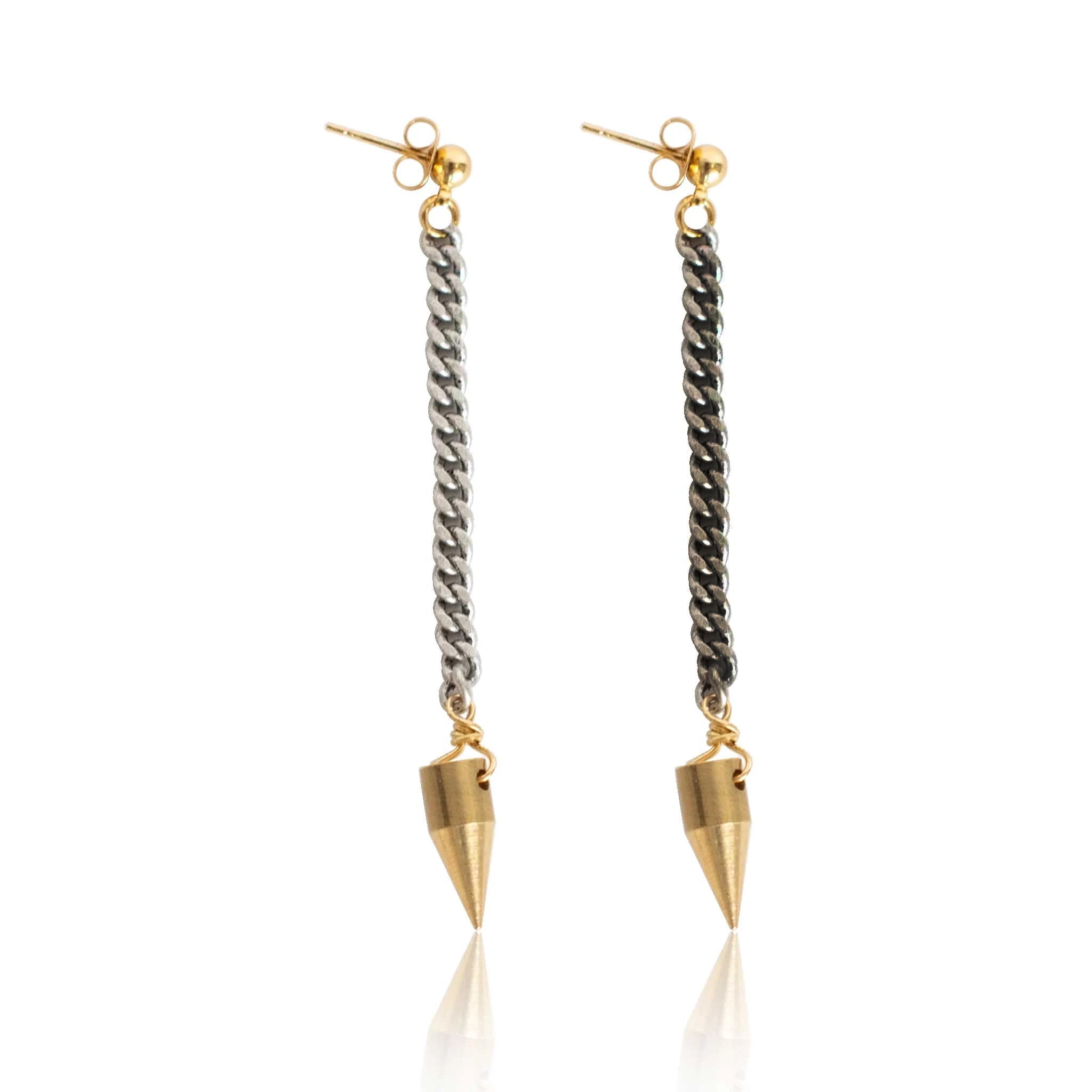 Brass Spike Post Earrings with Curb Chain – Mary Garrett Jewelry