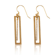 Load image into Gallery viewer, Brass Rectangle Earring-Silver Beaded Bar
