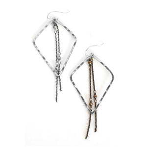 Silver Geometric Hoop Earring-Beaded Tassel