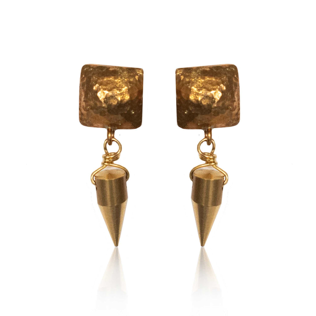 Brass Square Post/Brass Spike Earrings