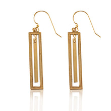 Load image into Gallery viewer, Brass Rectangle Earrings with Bar Accent
