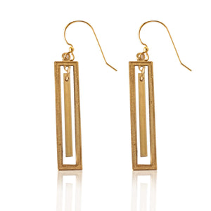 Brass Rectangle Earrings with Bar Accent